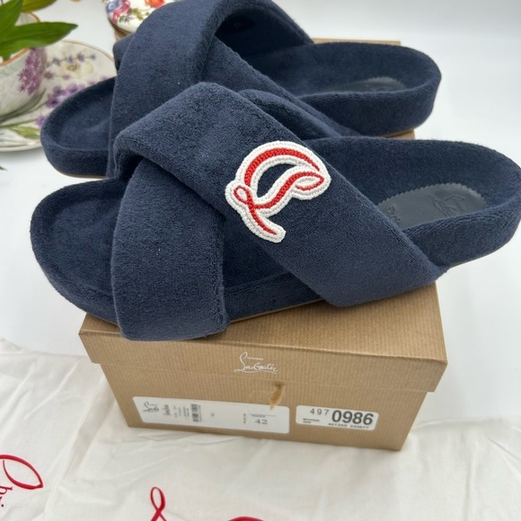Men\'s Christian Louboutin BIZZU cross strap Terry cloth slide size 42 made Italy main image 8